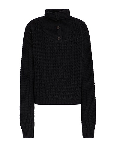 8 by YOOX Polo neck WOOL BLEND BUTTON-UP TEXTURED JUMPER
 Black 70% Recycled wool, 25% Recycled polyamide, 5% Other Fibres