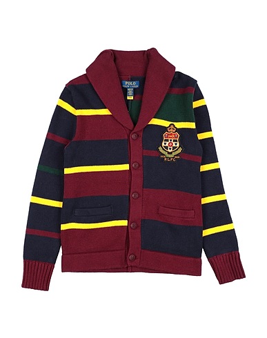 POLO RALPH LAUREN カーディガン Striped Patchwork Cotton Cardigan
 ボルドー コットン 100%