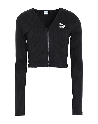 PUMA Cardigan CLASSICS Ribbed Long Sleeve V-Neck Shirt
 Black 62% Polyester, 34% Cotton, 4% Elastane
