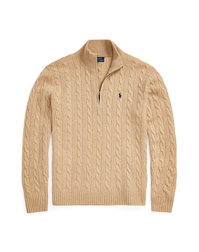 POLO RALPH LAUREN Pullover mit Zipper  CABLE-KNIT WOOL-CASHMERE SWEATER
 Sand 90% Wolle, 10% Kaschmir