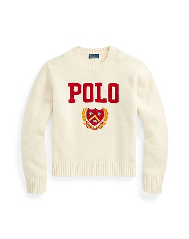 POLO RALPH LAUREN Jumper LOGO & CREST WOOL CREWNECK SWEATER
 Ivory 100% Wool