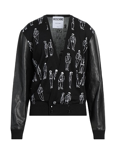 MOSCHINO Cardigan Black 100% Cotton, Soft Leather