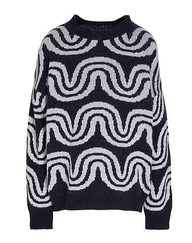 8 by YOOX Jumper WOOL BLEND JACQUARD OVERSIZE JUMPER
 Midnight blue 70% Recycled wool, 25% Recycled polyamide, 5% Other Fibres