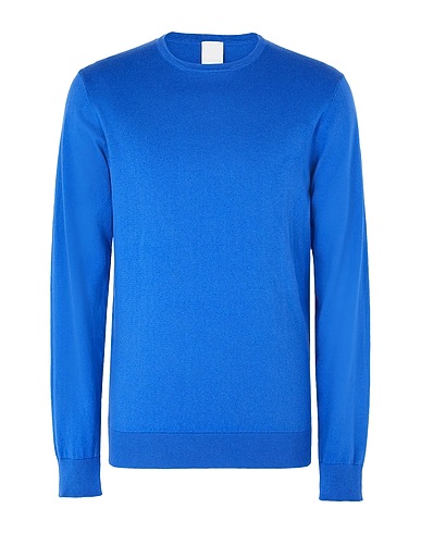 8 by YOOX Jumper COTTON-CASHMERE BLEND BASIC CREW-NECK JUMPER 
 Bright blue 95% Organic cotton, 5% Cashmere