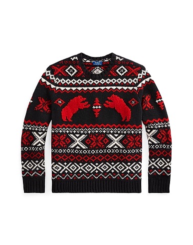 POLO RALPH LAUREN Sweater  FAIR ISLE-INSPIRED GRAPHIC WOOL SWEATER 
 Black 100% Wool