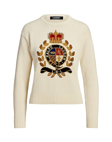 LAUREN RALPH LAUREN Sweater  INTARSIA-KNIT CREST COTTON-BLEND SWEATER 
 Ivory 100% Cotton