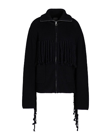 8 by YOOX Cardigan ORGANIC COTTON FRINGED KNIT CARDIGAN
 Black 100% Organic cotton