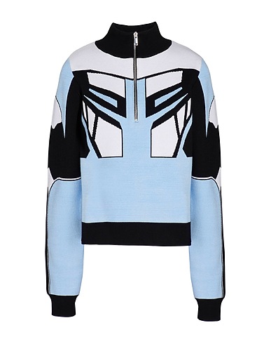 8 by YOOX Polo neck VISCOSE BLEND BIKER ZIP-UP JUMPER
 Sky blue 72% Viscose, 28% Recycled polyester