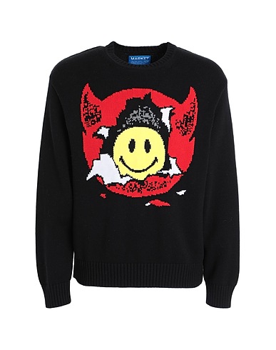 MARKET Pullover Smiley Inner Peace Sweater
 Schwarz 100% Baumwolle
