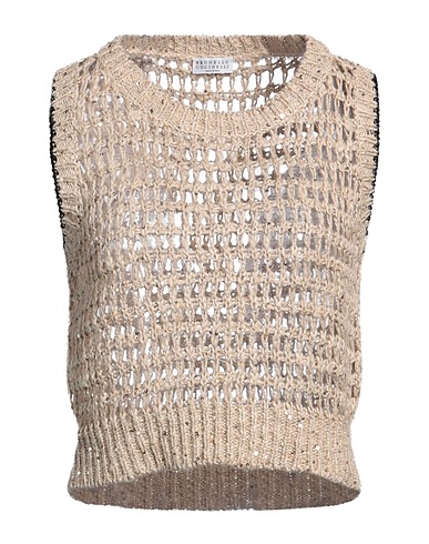 BRUNELLO CUCINELLI Maglia Gilet Beige 58% Lino, 42% Seta, Poliammide