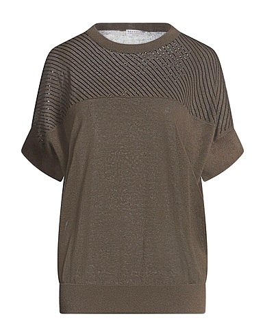 BRUNELLO CUCINELLI Pullover Verde militare 85% Lino, 15% Poliammide, Poliestere