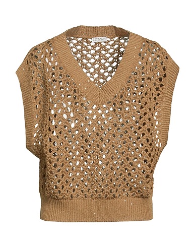 BRUNELLO CUCINELLI Jumper Camel 46% Cotton, 40% Linen, 14% Silk, Polyamide