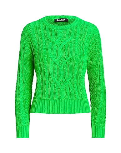 LAUREN RALPH LAUREN Pullover CABLE-KNIT COTTON CREWNECK SWEATER
 Verde 100% Cotone