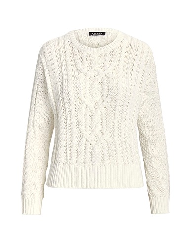 LAUREN RALPH LAUREN Pullover CABLE-KNIT COTTON CREWNECK SWEATER
 Bianco 100% Cotone