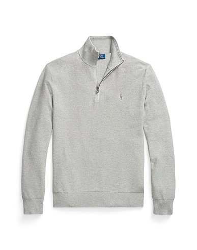 POLO RALPH LAUREN タートルネック MESH-KNIT COTTON QUARTER-ZIP SWEATER
 ライトグレー コットン 100%