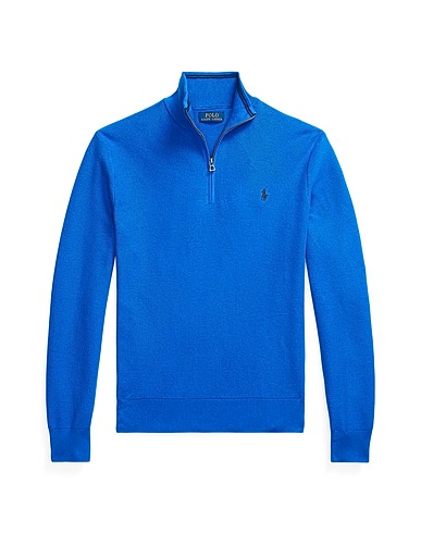 POLO RALPH LAUREN Jumper with zip MESH-KNIT COTTON QUARTER-ZIP SWEATER
 Bright blue 100% Cotton