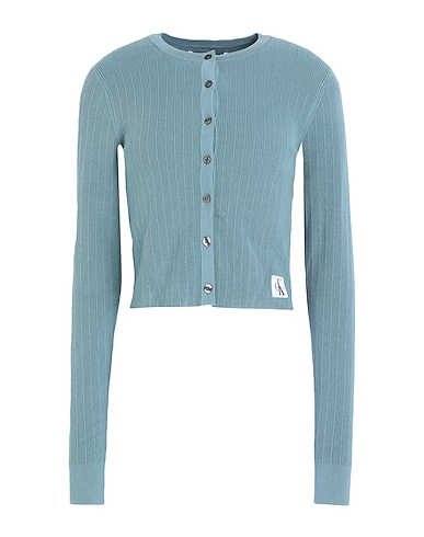 CALVIN KLEIN JEANS Cardigan Pastel blue 80% Cotton, 17% Polyamide, 3% Elastane
