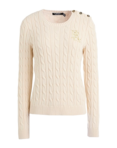 LAUREN RALPH LAUREN プルオーバー BUTTON-TRIM CABLE-KNIT COTTON SWEATER
 アイボリー コットン 100%