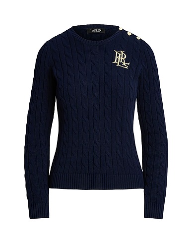 LAUREN RALPH LAUREN Jumper BUTTON-TRIM CABLE-KNIT COTTON SWEATER
 Navy blue 100% Cotton