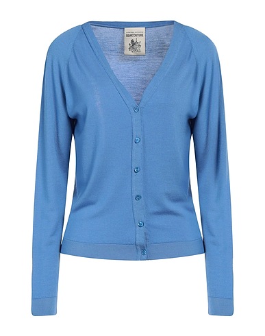 SEMICOUTURE Cardigan Slate blue 100% Virgin Wool, Polyamide, Elastane