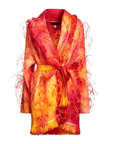 ALANUI Cardigan ARANCIONE 100% Lana Vergine, Piume