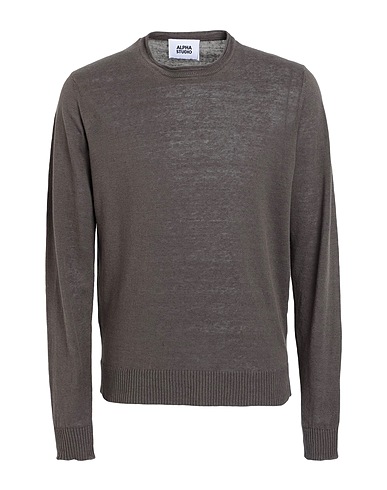 ALPHA STUDIO Jumper Dark brown 75% Linen, 25% Cotton