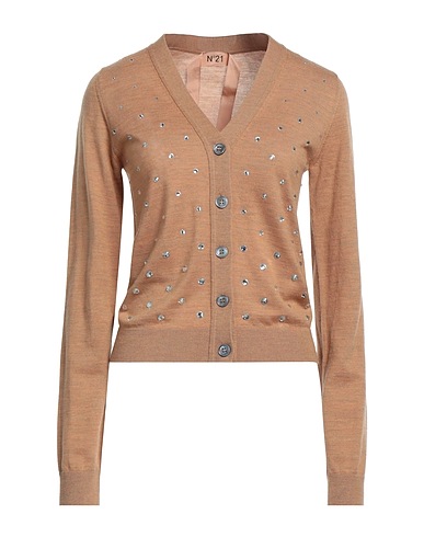 N°21 Cardigan Cammello 100% Lana Vergine, Madreperla, Vetro