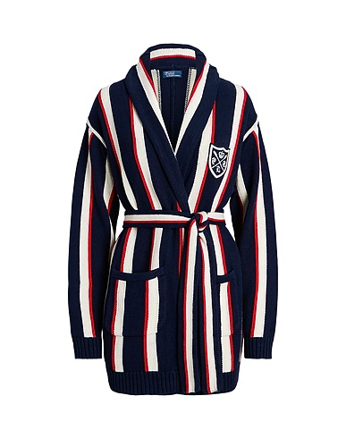 POLO RALPH LAUREN Cardigan  PATCH STRIPED SHAWL-COLLAR CARDIGAN 
 Navy 55% Linen, 45% Cotton