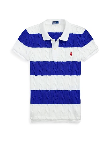 POLO RALPH LAUREN Jumper SLIM FIT CABLE-KNIT POLO SHIRT
 Bright blue 100% Cotton