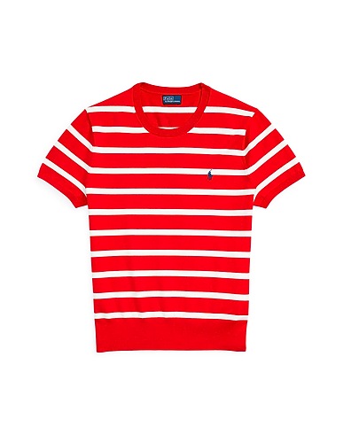 POLO RALPH LAUREN プルオーバー  STRIPED SHORT-SLEEVE SWEATER 
 レッド コットン 81% / ナイロン 16% / ポリウレタン 3%
