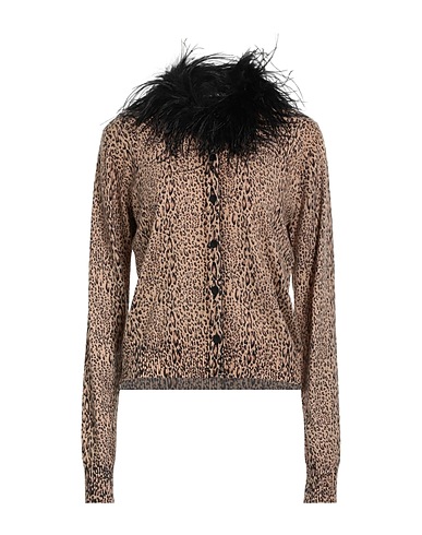 TWINSET Cardigan Beige 55% Viscose, 45% Polyamide, Plumes d'autruche, Polyester