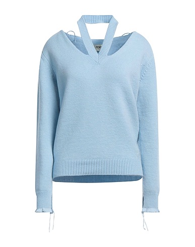 FENDI Cashmere jumper Sky blue 94% Cashmere, 4% Polyamide, 1% Cotton, 1% Polyurethane