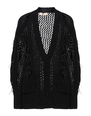 TWINSET Cardigan Black 45% Acrylic, 27% Wool, 19% Alpaca wool, 9% Polyester, Ostrich feathers