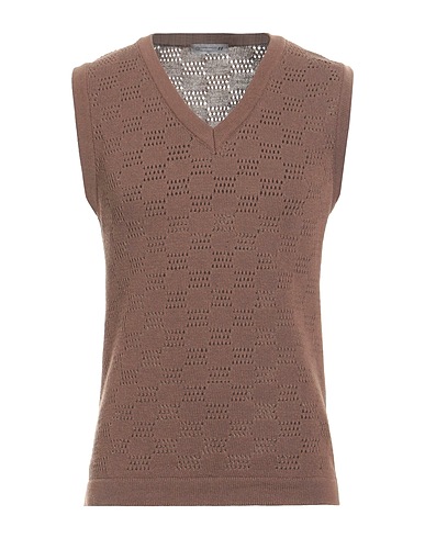 DANIELE ALESSANDRINI HOMME Sleeveless sweater Brown 70% Cotton, 30% Acrylic