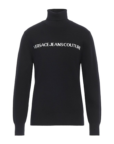 VERSACE JEANS COUTURE Polo neck Black 95% Cotton, 5% Cashmere
