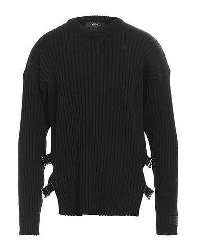 VERSACE Jumper Black 100% Wool, Calfskin, Lambskin