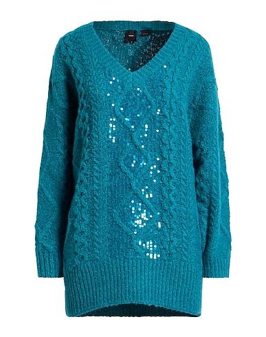 PINKO Short dress Deep teal 35% Wool, 30% Acrylic, 25% Alpaca wool, 10% Polyamide, PVC - Polyvinyl chloride