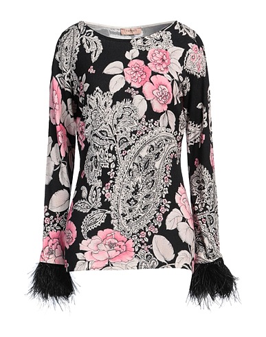 TWINSET Pullover Nero 55% Viscosa, 45% Poliammide, Piume di struzzo