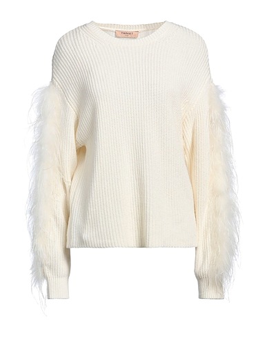 TWINSET Jumper White 56% Synthetic fibers, 20% Cotton, 20% Wool, 4% Cashmere, Ostrich feathers
