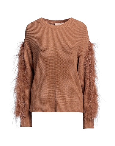TWINSET Jumper Camel 56% Synthetic fibers, 20% Cotton, 20% Wool, 4% Cashmere, Ostrich feathers