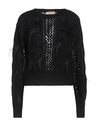 TWINSET Jumper Black 45% Acrylic, 27% Wool, 19% Alpaca wool, 9% Polyester, Ostrich feathers