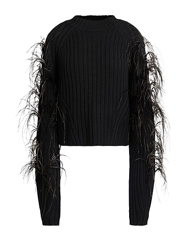 PATRIZIA PEPE Polo neck Black 50% Acrylic, 50% Wool, Ostrich feathers