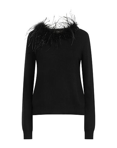 TWINSET Jumper Black 56% Synthetic fibers, 20% Cotton, 20% Wool, 4% Cashmere, Ostrich feathers