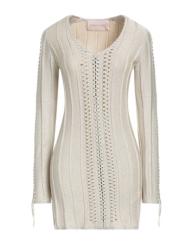 CIRCUS HOTEL Sheath dress Beige 55% Viscose, 25% Polyamide, 13% Metallic fiber, 7% Polyester