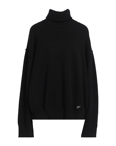 DSQUARED2 Polo neck Black 90% Wool, 10% Cashmere, Cow leather
