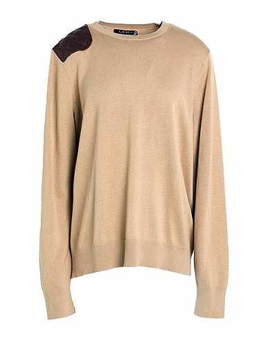 LAUREN RALPH LAUREN Jumper FAUX-LEATHER-TRIM COTTON-BLEND SWEATER
 Sand 60% Cotton, 40% Modal