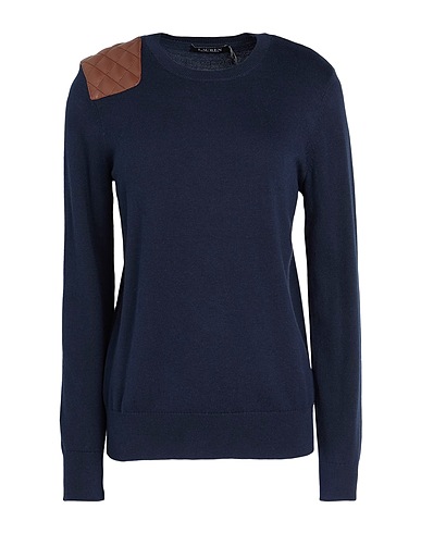 LAUREN RALPH LAUREN プルオーバー FAUX-LEATHER-TRIM COTTON-BLEND SWEATER
 ネイビー コットン 60% / レーヨン 40%