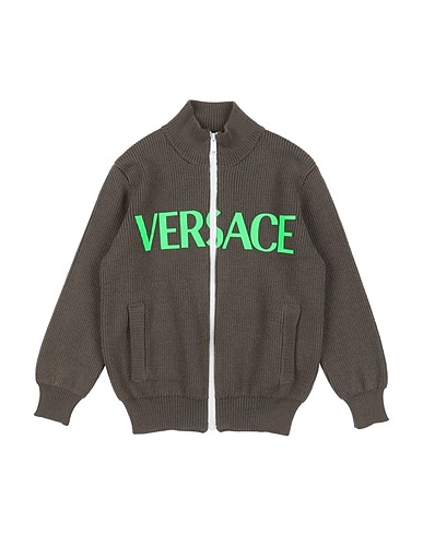VERSACE YOUNG Cardigan Verde militare 100% Lana Vergine