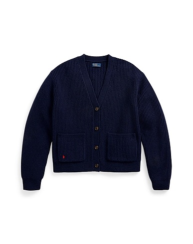POLO RALPH LAUREN Cardigan WOOL-CASHMERE V-NECK CARDIGAN Navy blue 90% Wool, 10% Cashmere