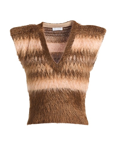 BRUNELLO CUCINELLI Sleeveless sweater Brown 50% Mohair wool, 36% Polyamide, 14% Wool, Virgin Wool, Cashmere